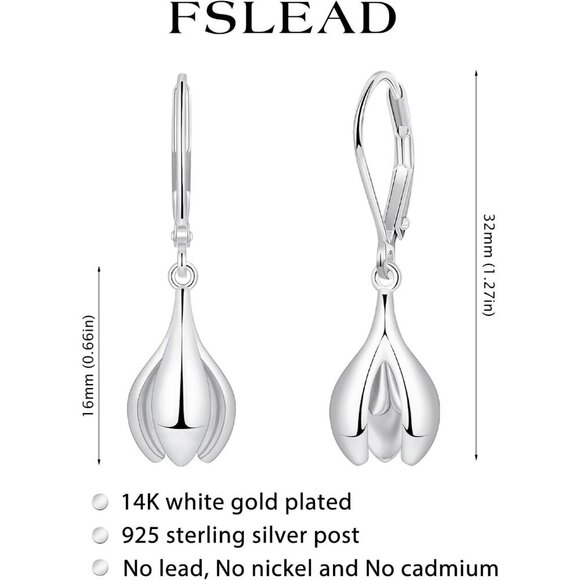 Dainty Silver- Floral Leverback Dangle Drop Hypoallergenic Earring for Women - Picture 6 of 7